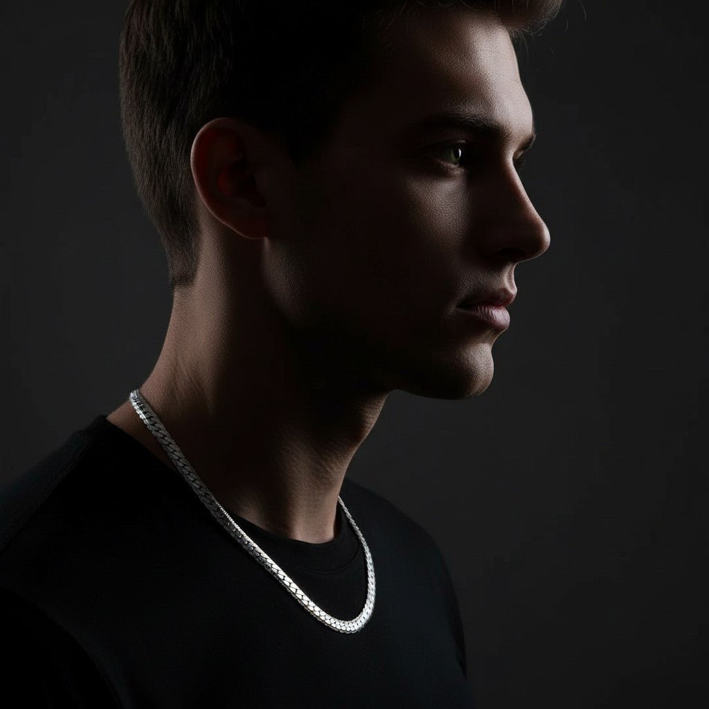 Platte Gourmet Ketting met bewerkte rand 5mm Zilverkleurig Staal - Aramat Jewels - Halskettingen - cadeautip