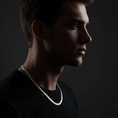 Platte Gourmet Ketting met bewerkte rand 5mm Zilverkleurig Staal - Aramat Jewels - Halskettingen - cadeautip