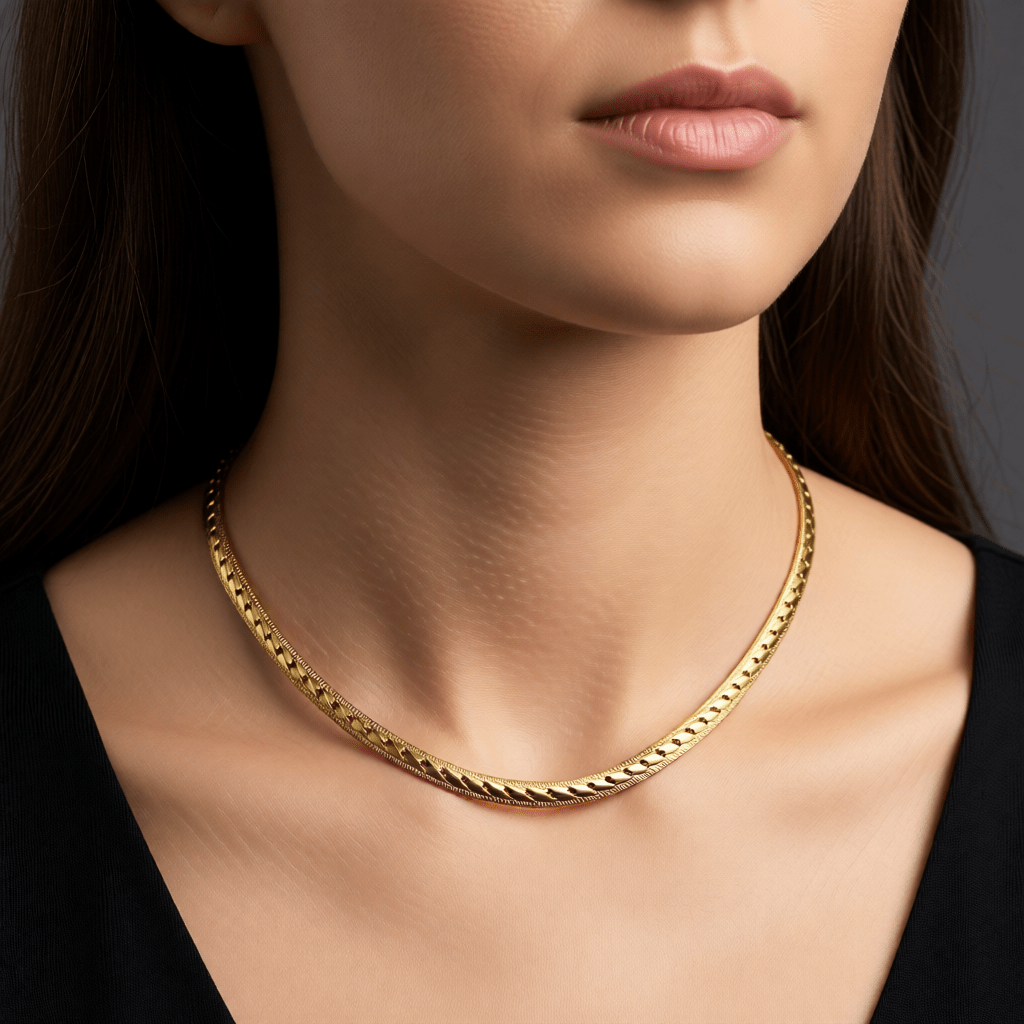 Platte Gourmet Ketting met bewerkte rand 6mm Goudkleurig Staal - Aramat Jewels - Halskettingen - cadeautip