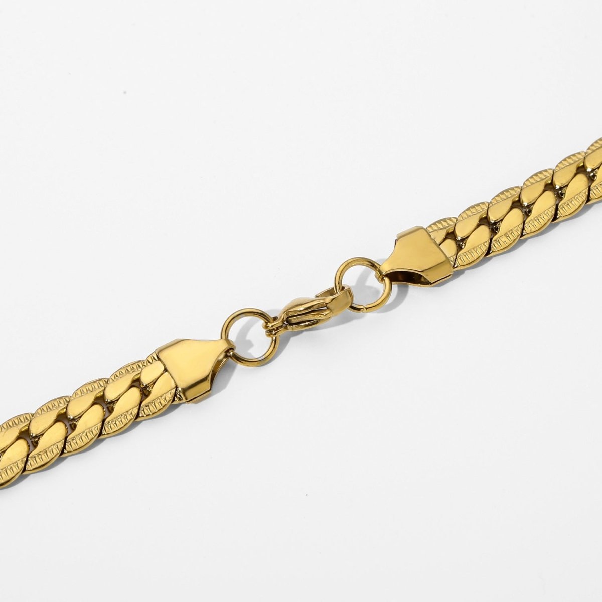 Platte Gourmet Ketting met bewerkte rand 6mm Goudkleurig Staal - Aramat Jewels - RVS Sieraden - Halskettingen - cadeautip