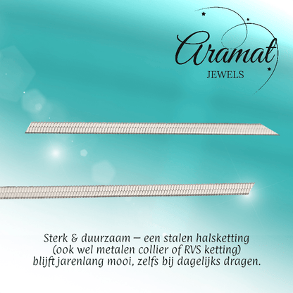 Platte Slangenketting Zilverkleurig Staal - Elegante Snake Chain - Aramat Jewels - RVS Sieraden - Halskettingen - cadeautip