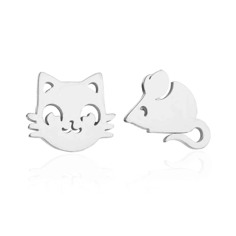 Poes en Muis Oorbellen 10mm Zilverkleurig Staal - Aramat Jewels - RVS Sieraden - Oorbellen - cadeautip