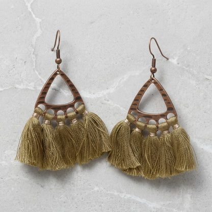 Boho Earrings Tassels Olive green 55x30mm
