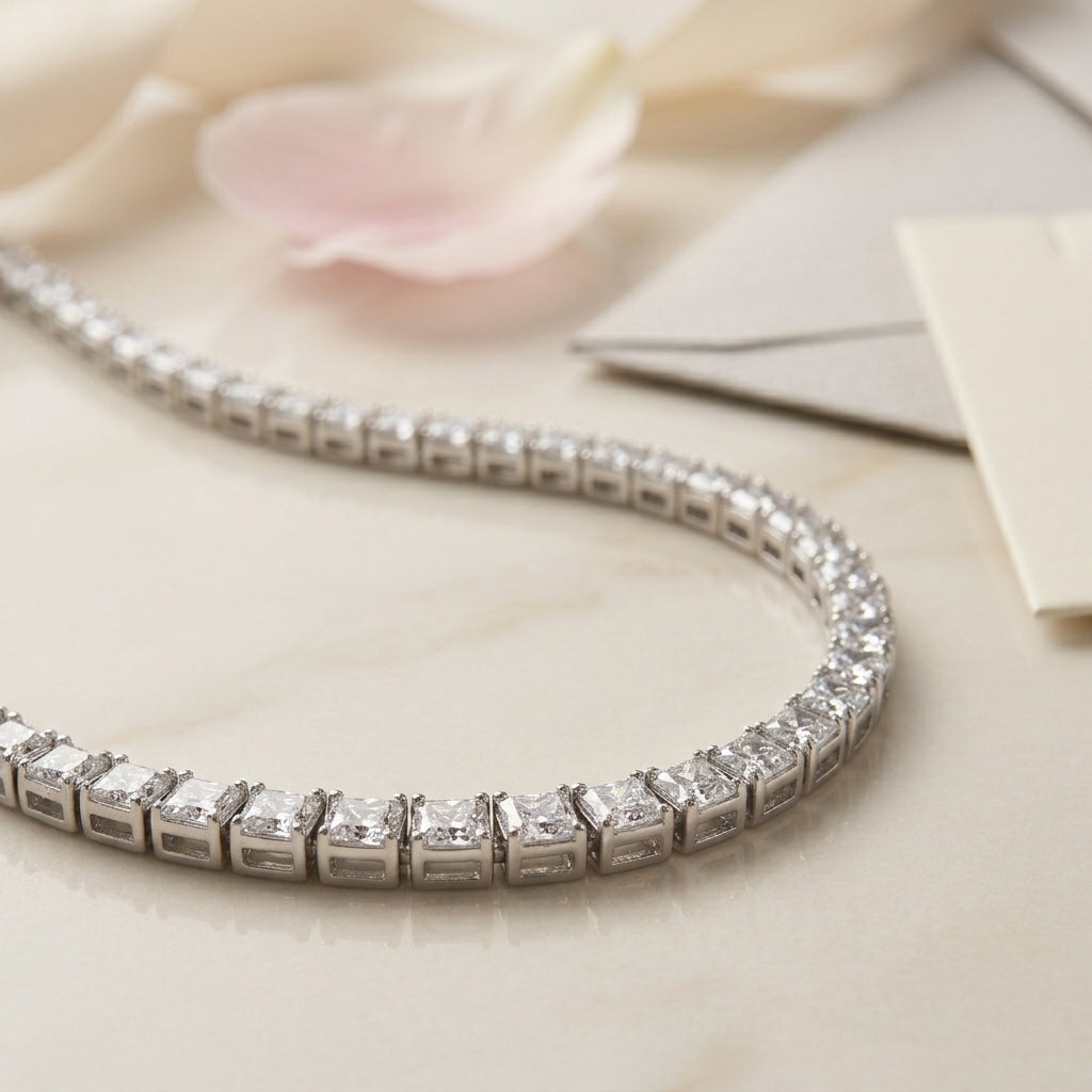 Zilverkleurige Stalen Zirkonia Ketting – Klassieke Dames Collier 4mm
