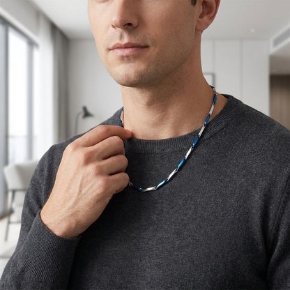 Bicolor Bamboo Ketting Blauw-Zilver Staal – Schakelketting 2,5mm (60cm)