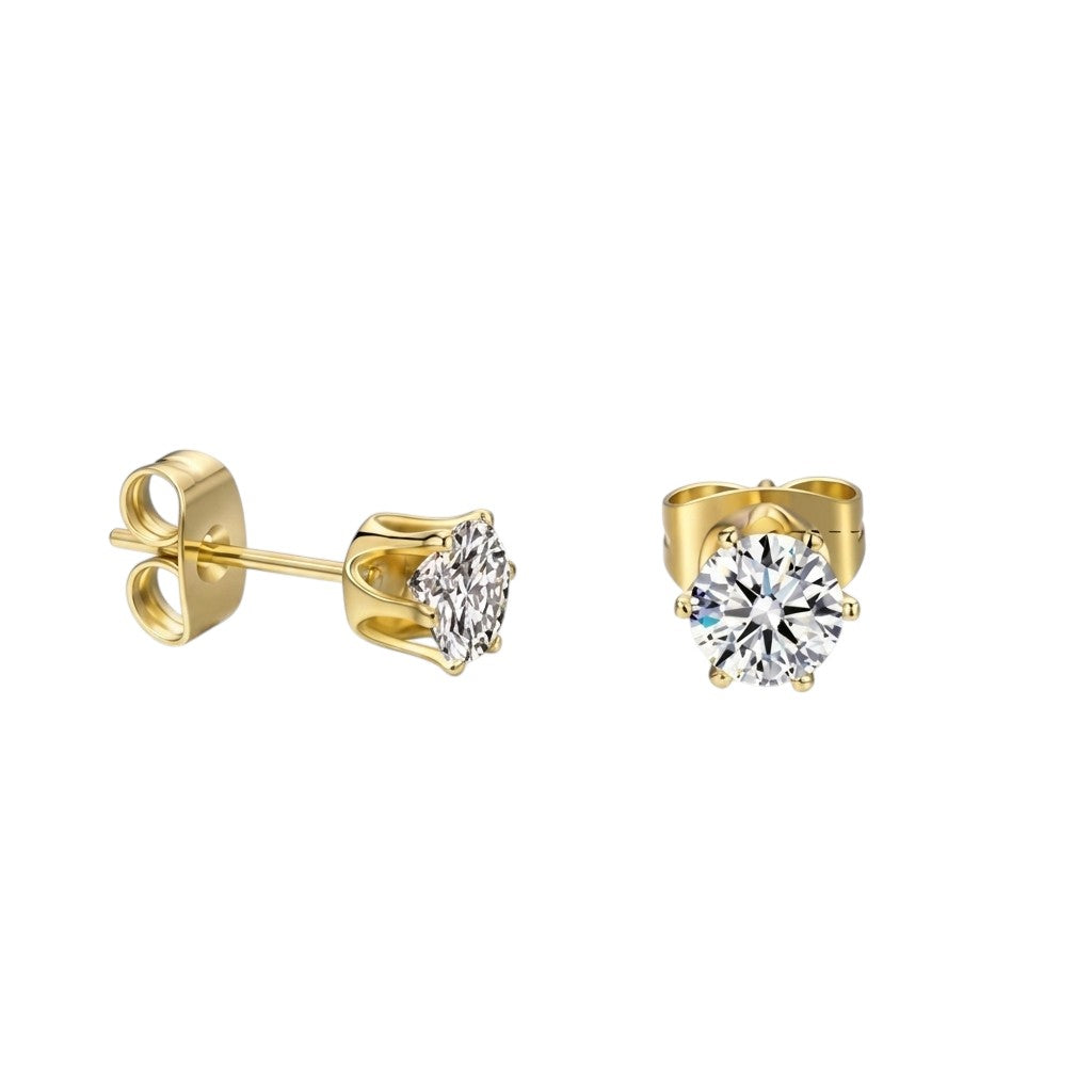 Steel Zirconia Stud Earrings Gold Transparent – 2mm to 6mm
