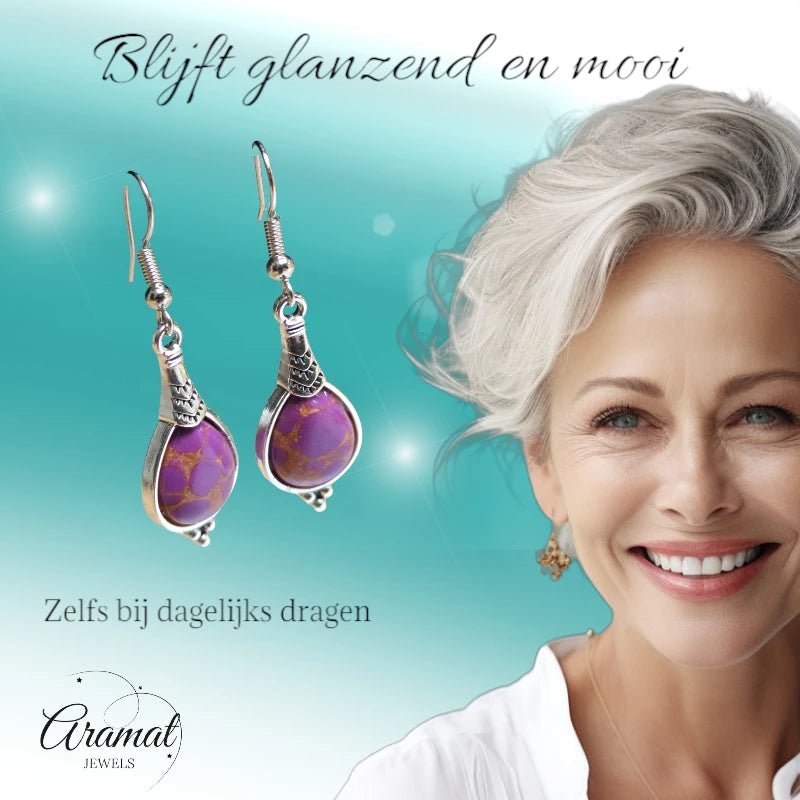 Prachtige Paarse Druppel Oorhangers met Bohemien Charme - oor6036 - Oorhangers kopen# - 50mm - alles - bali