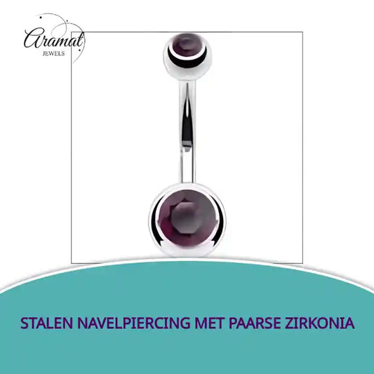 Stalen navelpiercing met paarse zirkonia by@Outfy