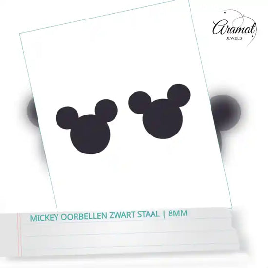 Mickey Oorbellen Zwart Staal | 8mm by@Outfy
