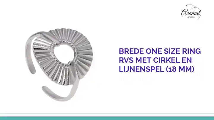 Brede One Size Ring RVS met Cirkel en Lijnenspel (18 mm) by@Outfy