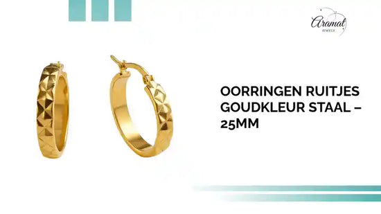 Oorringen Ruitjes Goudkleur Staal &ndash; 25mm by@Outfy