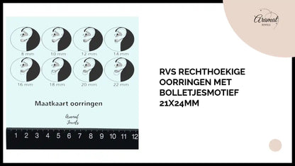 RVS Rechthoekige Oorringen met Bolletjesmotief 21x24mm by@Outfy