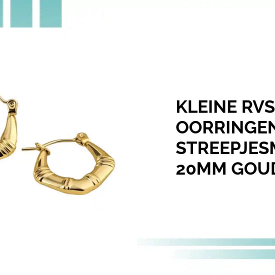 Kleine RVS Oorringen met Streepjesmotief &ndash; 20mm Goudkleurig by@Outfy