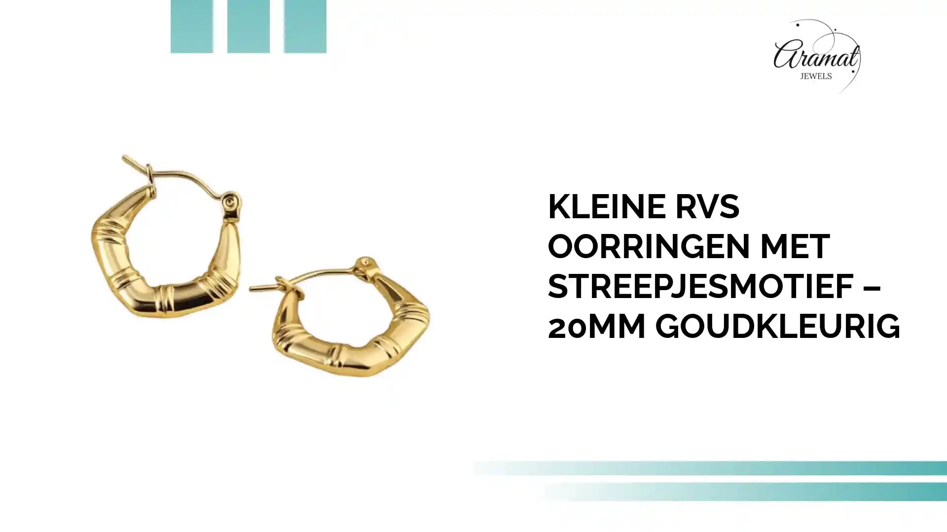 Kleine RVS Oorringen met Streepjesmotief &ndash; 20mm Goudkleurig by@Outfy