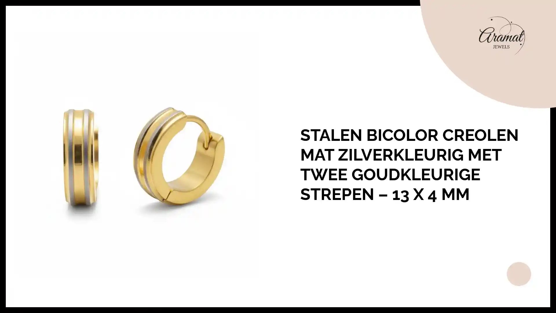 Stalen Bicolor Creolen Mat Zilverkleurig met Twee Goudkleurige Strepen &ndash; 13 x 4 mm by@Outfy