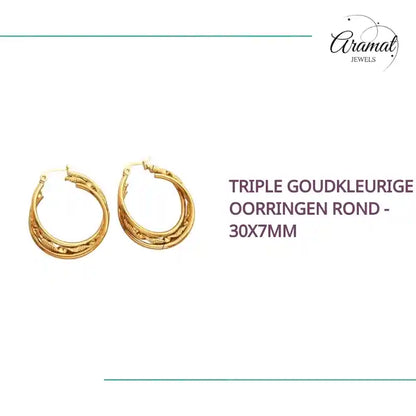 Triple Goudkleurige Oorringen Rond - 30x7mm by@Outfy