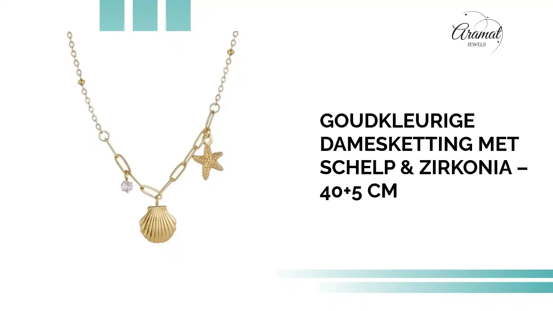 Goudkleurige damesketting met schelp &amp; zirkonia &ndash; 40+5 cm by@Outfy