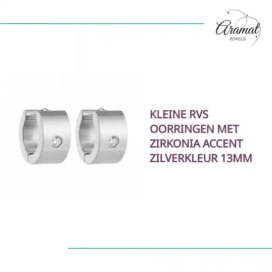Kleine RVS Oorringen met Zirkonia Accent Zilverkleur 13mm by@Outfy