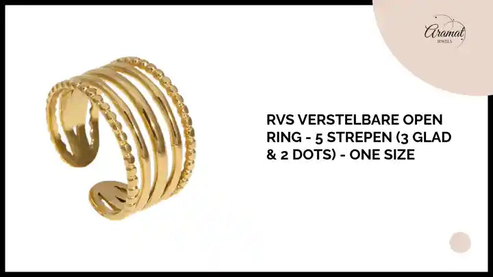 RVS Verstelbare Open Ring - 5 Strepen (3 Glad & 2 Dots) - One Size by@Outfy