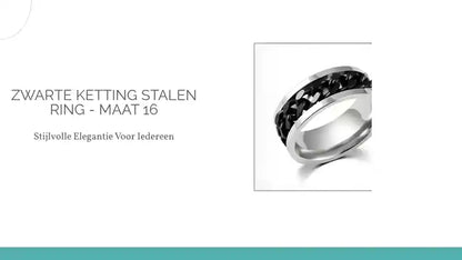 Zwarte Ketting Stalen Ring - Maat 16 by@Outfy