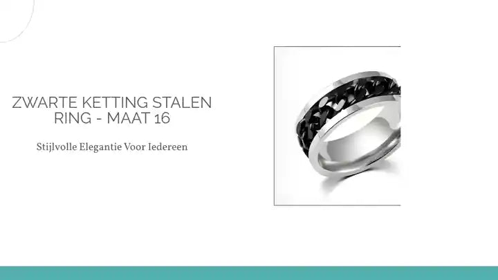 Zwarte Ketting Stalen Ring - Maat 16 by@Outfy