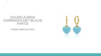 Goudkleurige Oorringen met Blauw Hartje by@Outfy