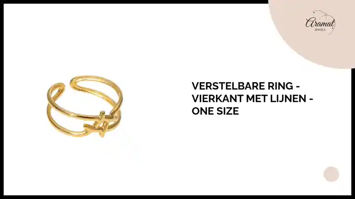 Verstelbare Ring - Vierkant met Lijnen - One Size by@Outfy