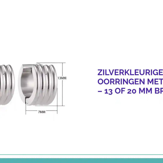 Zilverkleurige Stalen Oorringen met Drie Strepen &ndash; 13 of 20 mm Breedte 7 mm by@Outfy