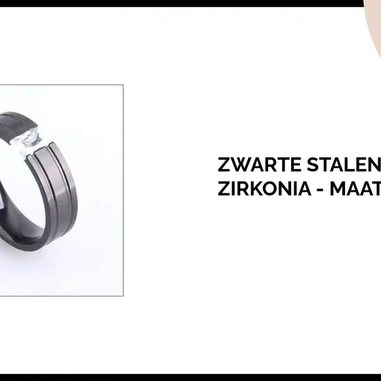 Zwarte Stalen Ring met Zirkonia - Maat 19 by@Outfy