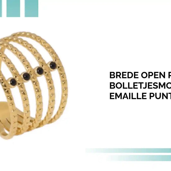 Brede Open Ring RVS met Bolletjesmotief en 5 Emaille Puntjes (16 mm) by@Outfy