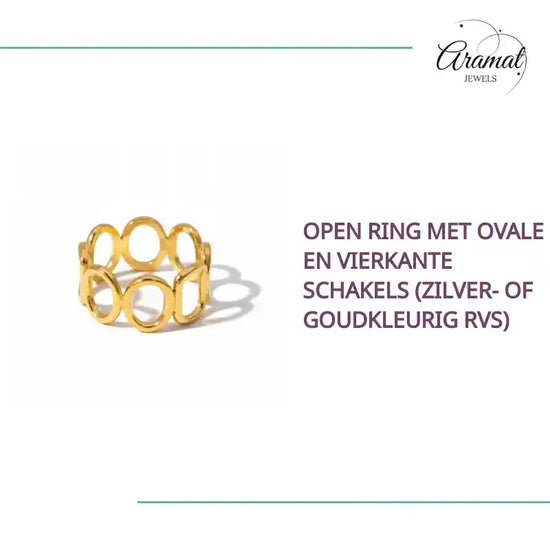 Open Ring met Ovale en Vierkante Schakels (Zilver- of Goudkleurig RVS) by@Outfy