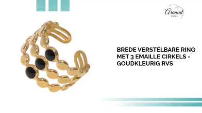 Brede Verstelbare Ring met 3 Emaille Cirkels - Goudkleurig RVS by@Outfy