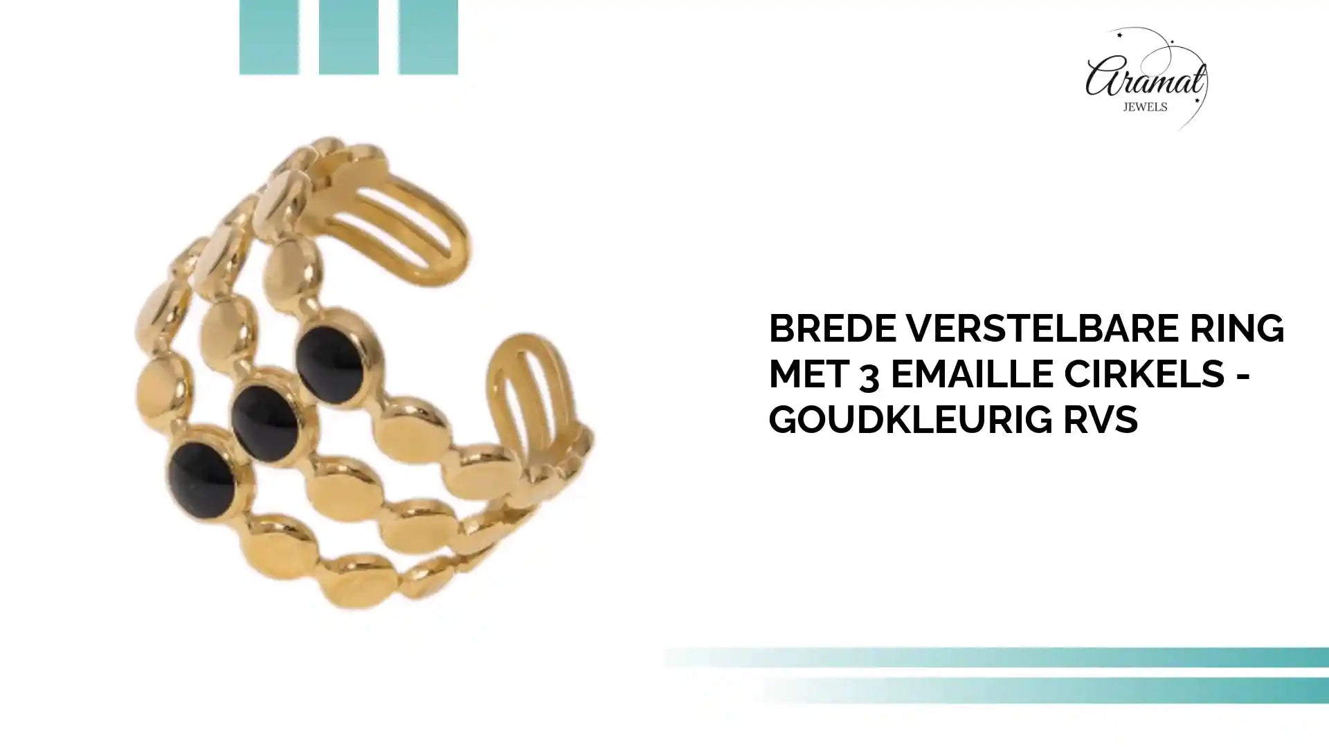 Brede Verstelbare Ring met 3 Emaille Cirkels - Goudkleurig RVS by@Outfy