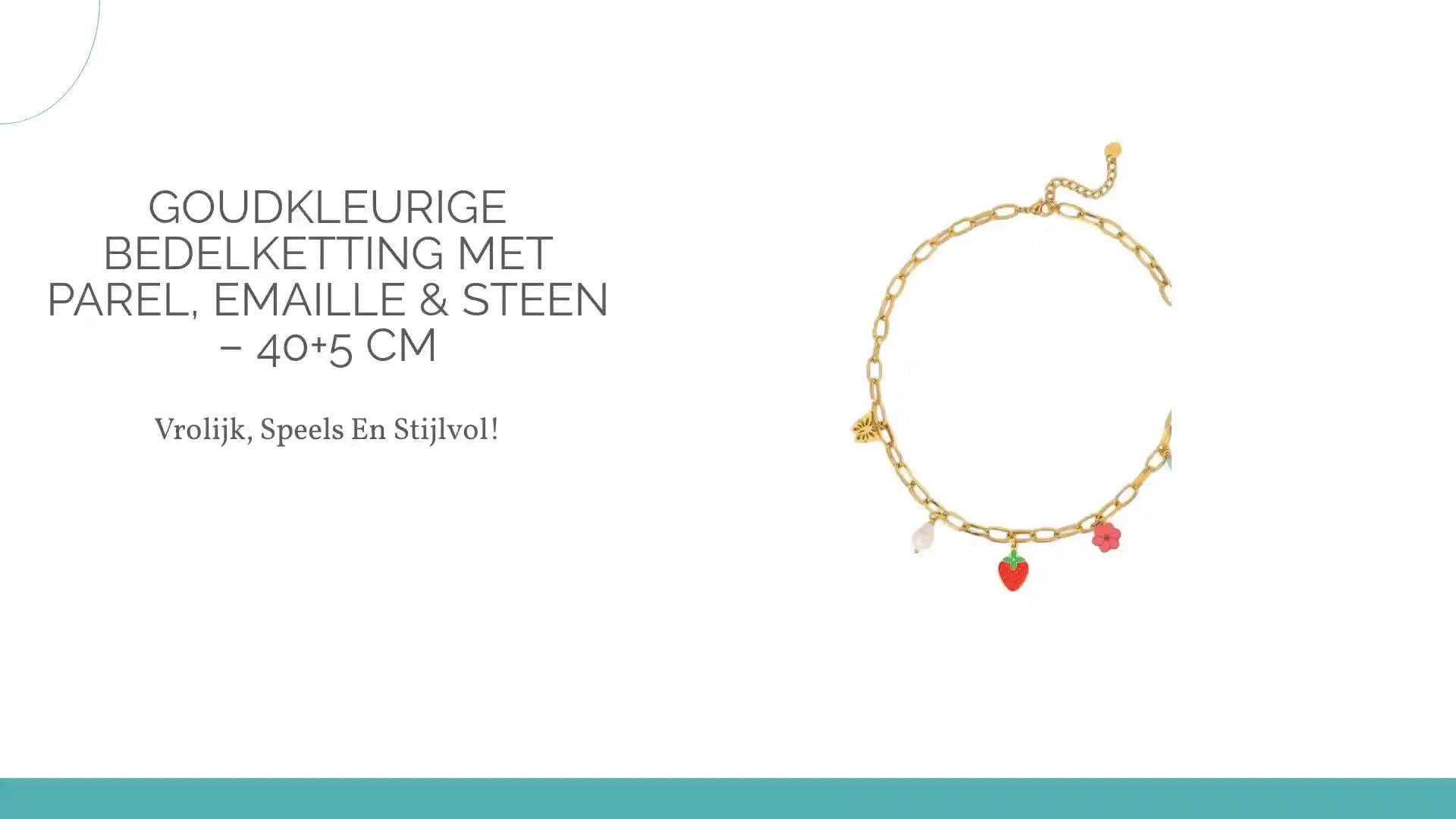 Goudkleurige bedelketting met parel, emaille & steen &ndash; 40+5 cm by@Outfy