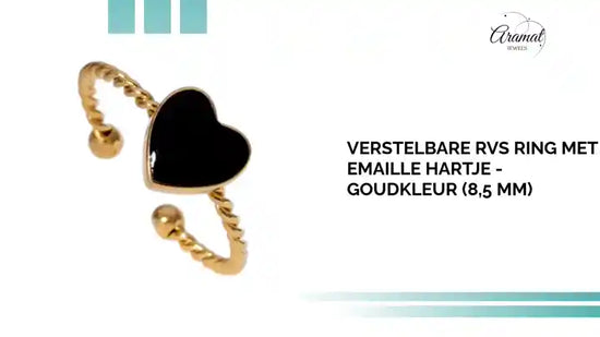 Verstelbare RVS Ring met Emaille Hartje - Goudkleur (8,5 mm) by@Outfy
