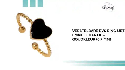 Verstelbare RVS Ring met Emaille Hartje - Goudkleur (8,5 mm) by@Outfy