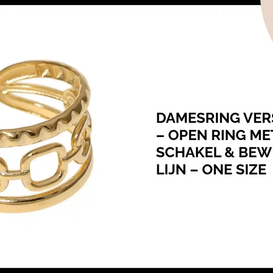 Damesring Verstelbaar &ndash; Open Ring met Gladde, Schakel &amp; Bewerkte Lijn &ndash; One Size by@Outfy
