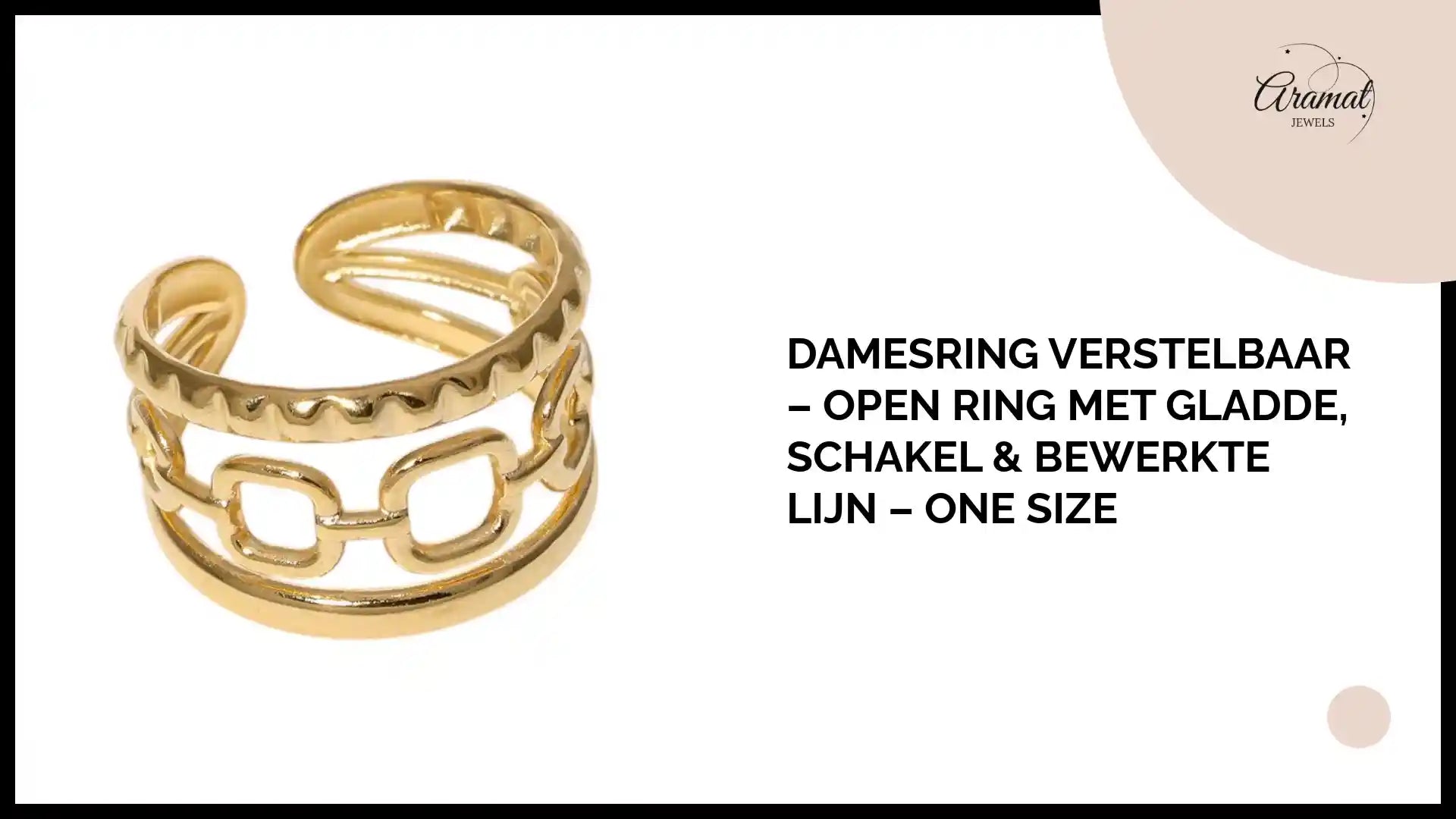 Damesring Verstelbaar &ndash; Open Ring met Gladde, Schakel &amp; Bewerkte Lijn &ndash; One Size by@Outfy