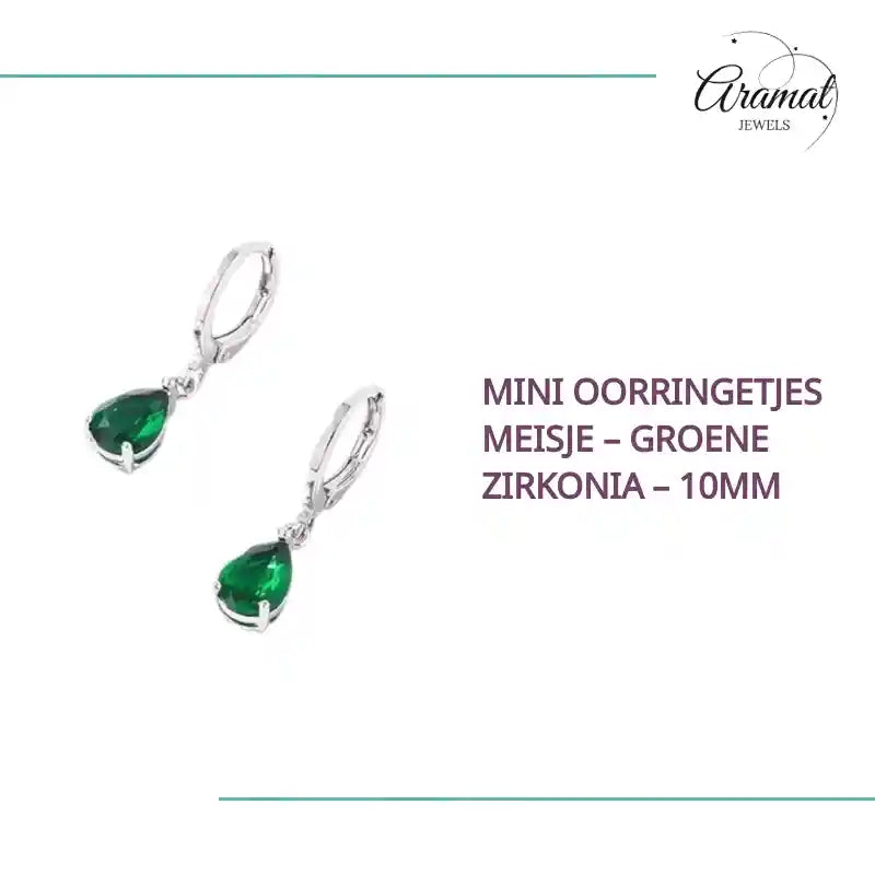 Mini Oorringetjes Meisje &ndash; Groene Zirkonia &ndash; 10mm by@Outfy