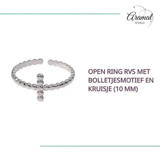 Open Ring RVS met Bolletjesmotief en Kruisje (10 mm) by@Outfy