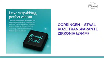 Oorringen &ndash; Staal Roze Transparante Zirkonia (17mm) by@Outfy
