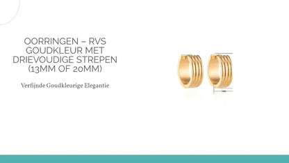 Oorringen &ndash; RVS Goudkleur met Drievoudige Strepen (13mm of 20mm) by@Outfy