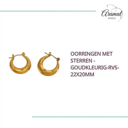 Oorringen met sterren -goudkleurig-rvs-22x20mm by@Outfy