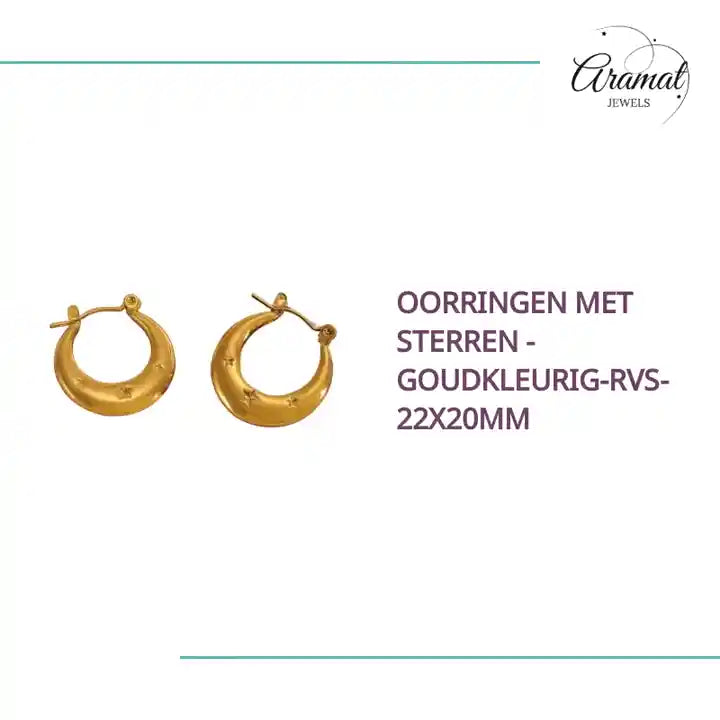 Oorringen met sterren -goudkleurig-rvs-22x20mm by@Outfy