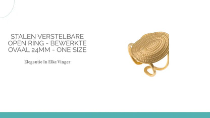 Stalen Verstelbare Open Ring - Bewerkte Ovaal 24mm - One Size by@Outfy