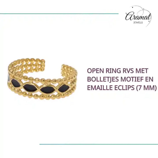 Open Ring RVS met Bolletjes Motief en Emaille Eclips (7 mm) by@Outfy