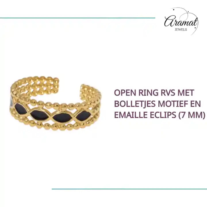 Open Ring RVS met Bolletjes Motief en Emaille Eclips (7 mm) by@Outfy