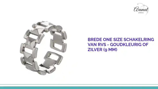 Brede One Size Schakelring van RVS - Goudkleurig of Zilver (9 mm) by@Outfy