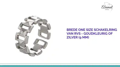 Brede One Size Schakelring van RVS - Goudkleurig of Zilver (9 mm) by@Outfy