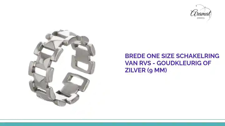 Brede One Size Schakelring van RVS - Goudkleurig of Zilver (9 mm) by@Outfy